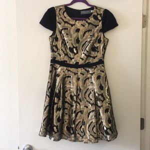 Anthropology black and gold cocktail dress: size 8